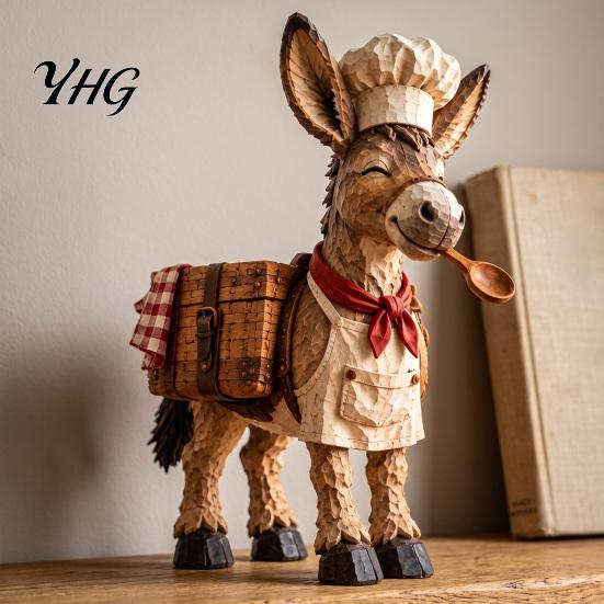 Vintage Retro Keepsake Little Chef Donkey Figurine, Rustic Kitchen Animal Statue, Farmhouse Resin Sculpture Meaningful Housewarming Gift with