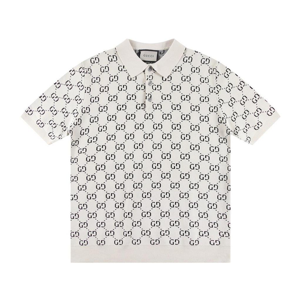 Unisex Trendig Sommar G-bokstav Jacquardstickad Pikétröja med Krage och Korta Ärmar