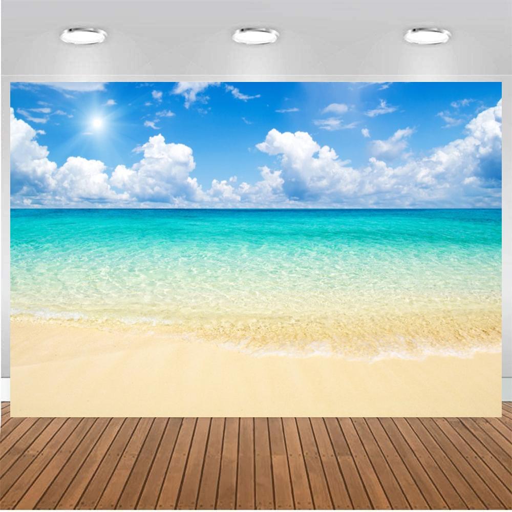 Blue Ocean Beach Backdrop Tropical Summer Background Ship Boat Wharf Sea Surface Summer Holiday Decor Photography Photo Props
