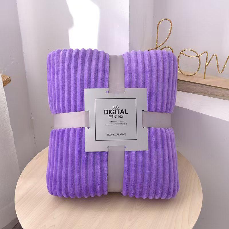 Thick Striped Flannel Fleece Blanket - Super Soft Throw for Office, Yoga, or Gift