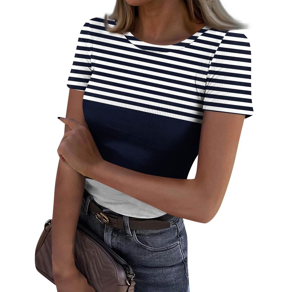 Dámské tričko s úzkým spodním dílem, módní ležérní kulatý výstřih, svetr s krátkým rukávem