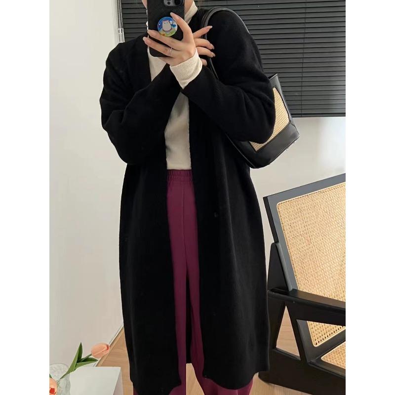 

Однотонный ленивый ветер свободный V-образный вырез модный темпераментный свитер кардиган женский новый осенне-зимний кардиган с длинным рукавом пальто, трендовый average size чёрный