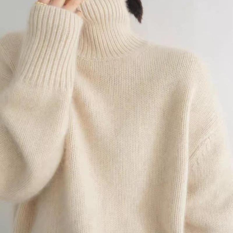 Autumn and Winter Thick Half High Collar Solid Women's Sweaters Elegant Vintage Loose Knitted Pullovers Sweater Ladies Casual Slim Base Jumpers 25560