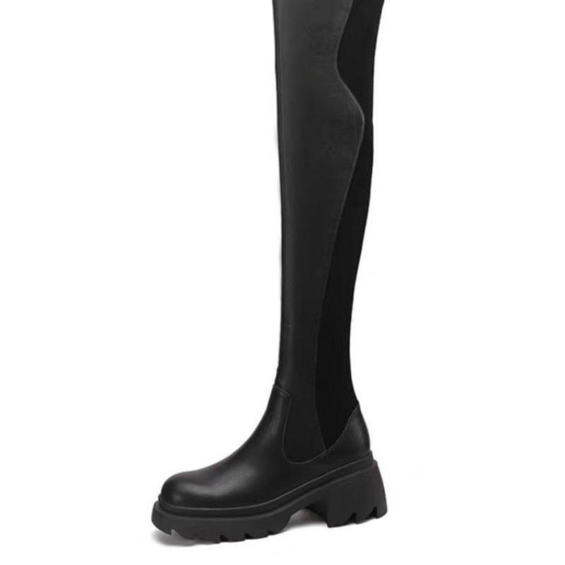 

High Boots Autumn New Round Toe Sleeve Platform Block Heel Fashion Over-the-Knee Boots 35 чёрный