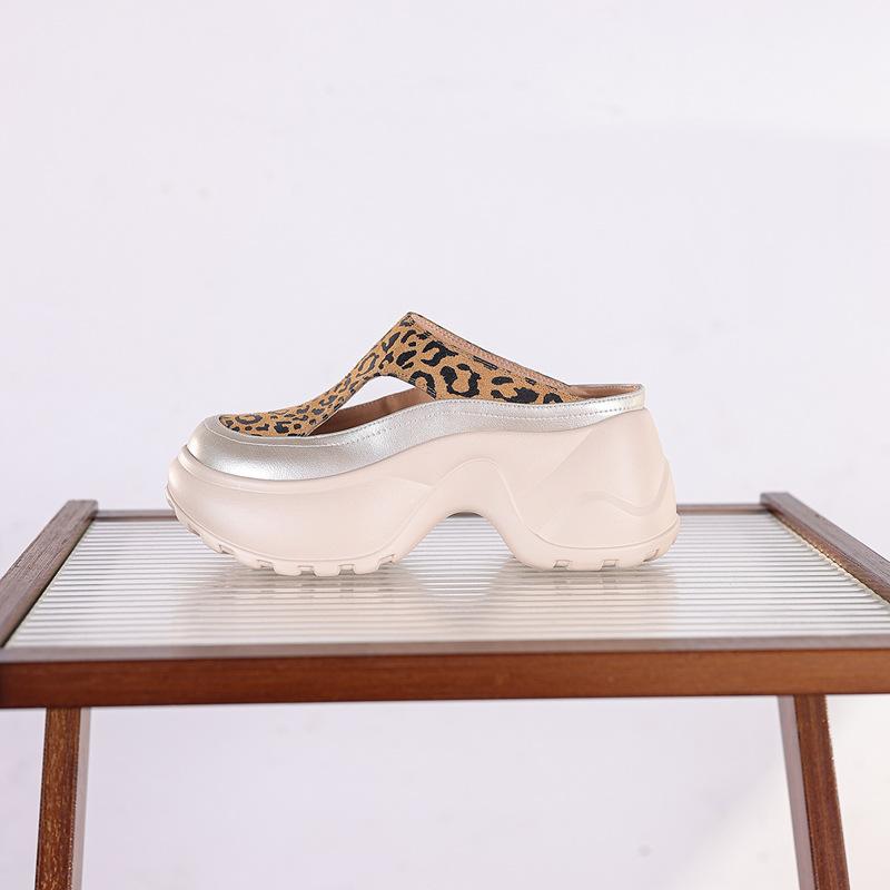 

2025 новая летняя повседневная мода маффин женская обувь платформа увеличивающая рост шлепанцы женские ленивые сумка на голову износостойкие супермягкие 39 леопардовый
