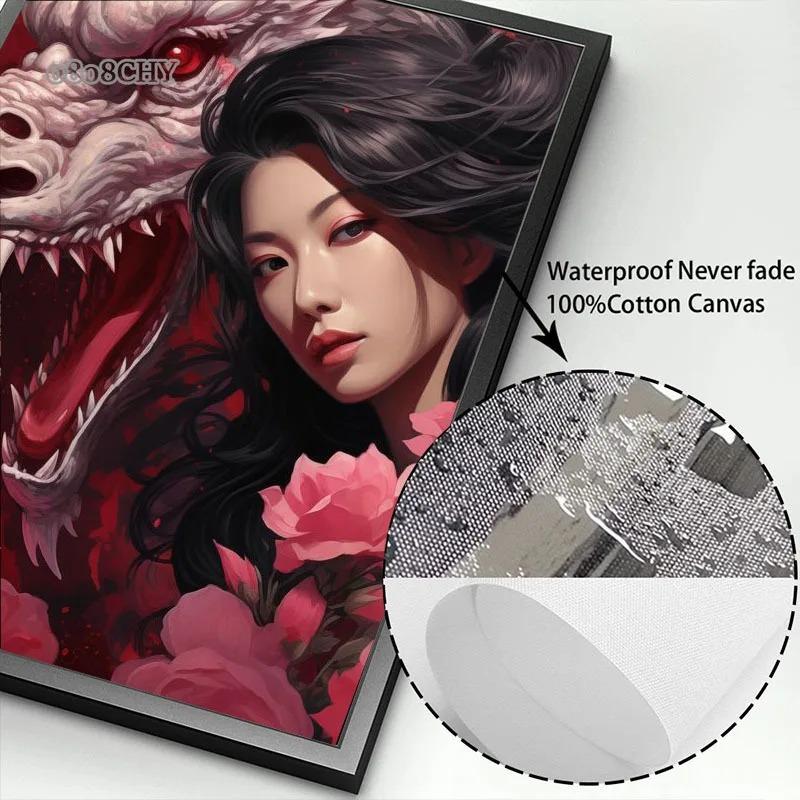 Japanese Dragon Geisha Art Poster Canvas Wall Art Paintings Elegance of Geisha Pictures Wall Art Mural for Home Room Decoration