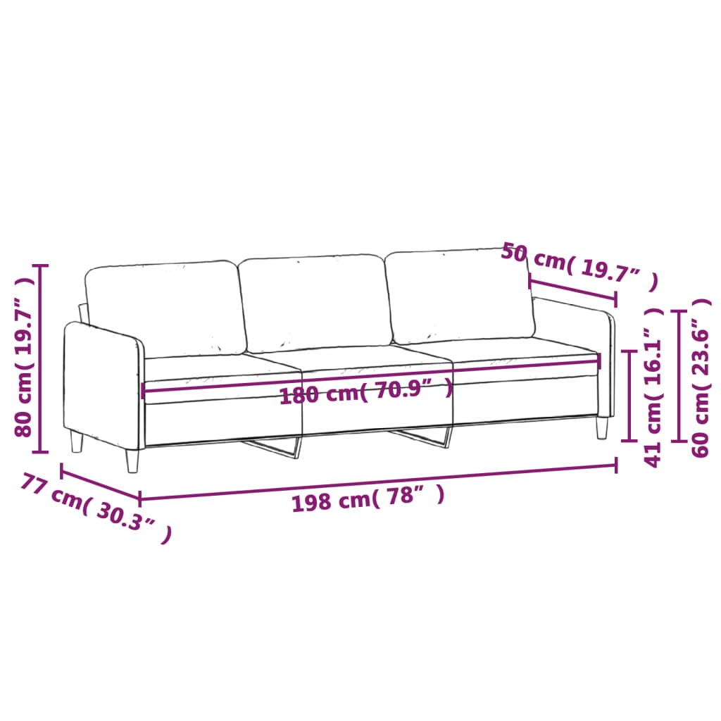 Vidaxl Sofa 3-Osobowa, Ciemnoszara, 180 Cm, Obita Aksamitem