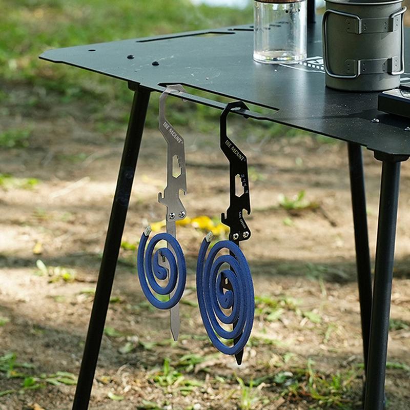 Outdoor Multifunctional Stainless Steel Hook Mosquito Coil Bracket Bottle Opener Measuring Ruler Foldable Insert