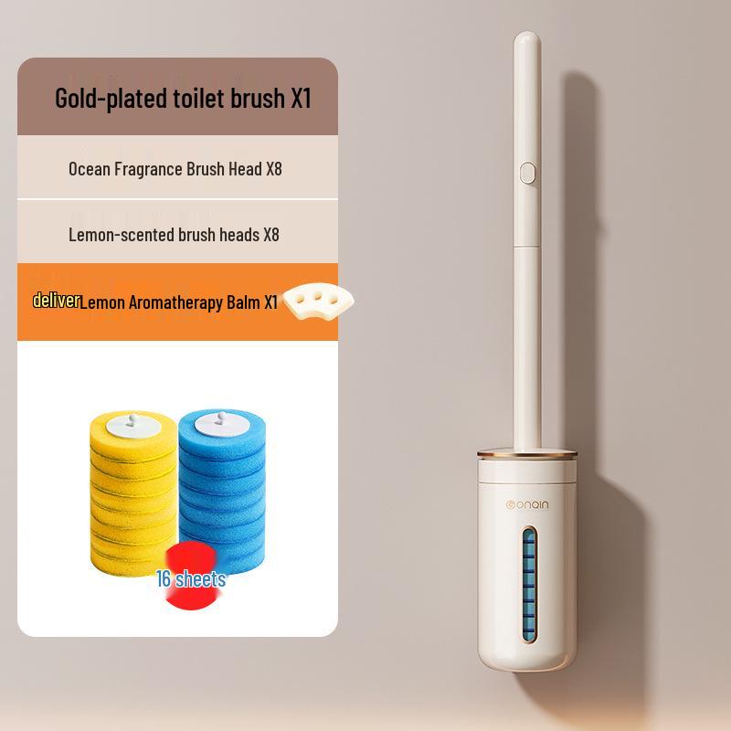 Wall-Mounted Disposable Toilet Brush with Replacement Heads - Household Cleaning Essential