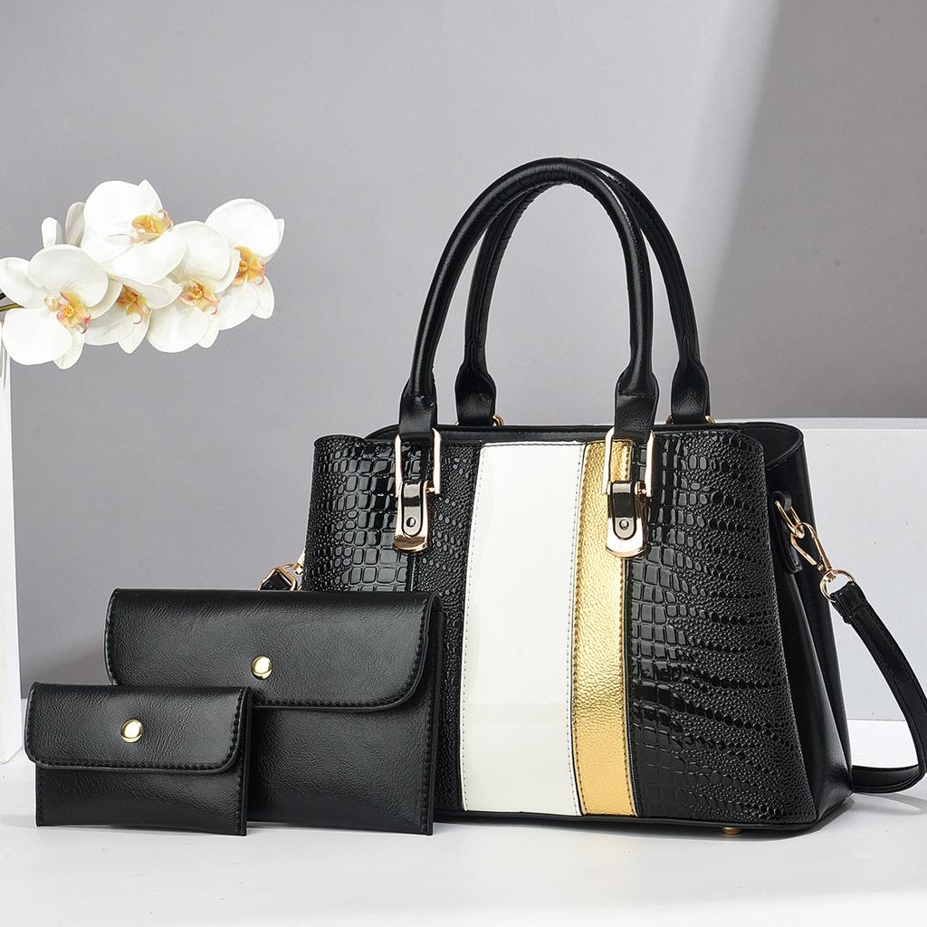 New Bright Leather Stone Pattern Multi-piece Set, Mother and Child Bag, Large-capacity Handbag, Women's Shoulder Messenger Bag S