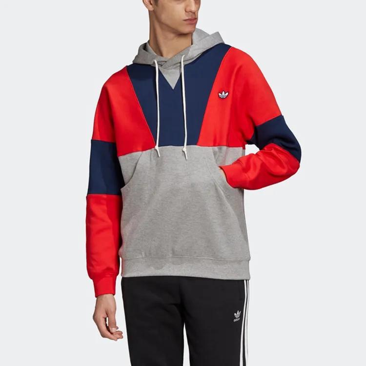 Adidas Originals Hoody Colorblock Sweatshirts Men's Gray Red Blue Hooded Moderate Regular (Unisex) Sweatshirts FM2207