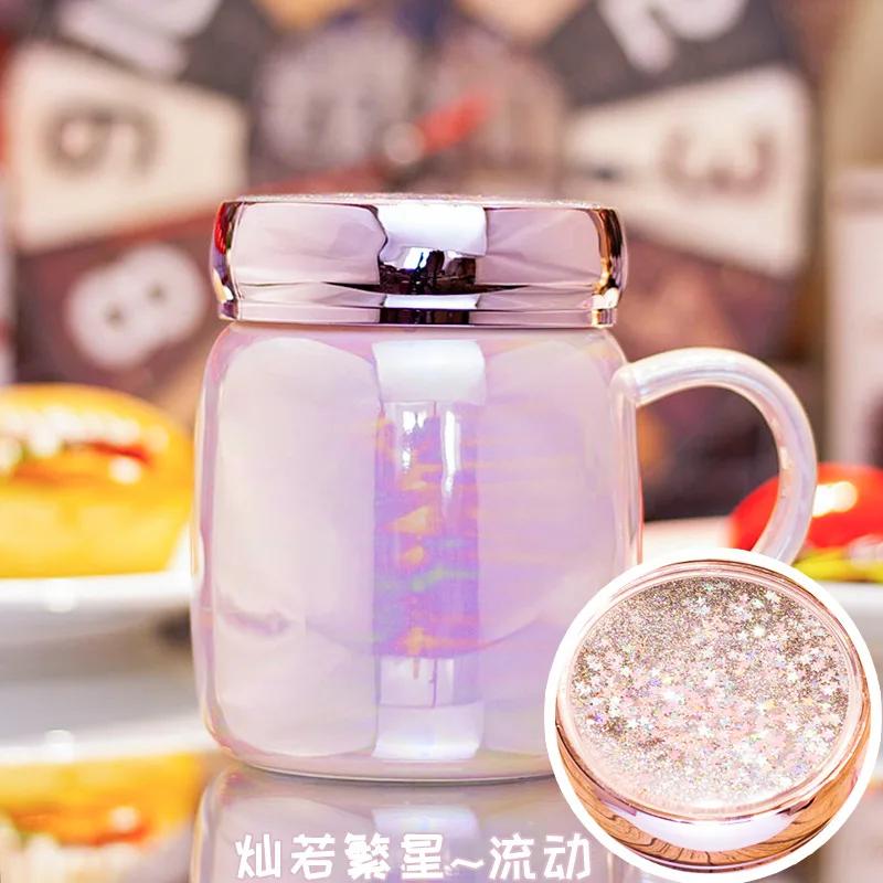 

Cup creative personality trend Mug lovely ceramic water cup girl lovers office mug with cover coffee mug 420ml рожевий