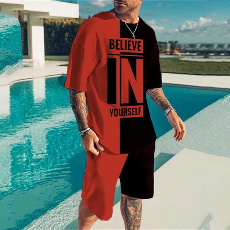 2025  New Men's Summer Leisure Sports Running Set Oversized Men's Refreshing Top Y2K Style Printed 3D Poker Pattern Fashion Set