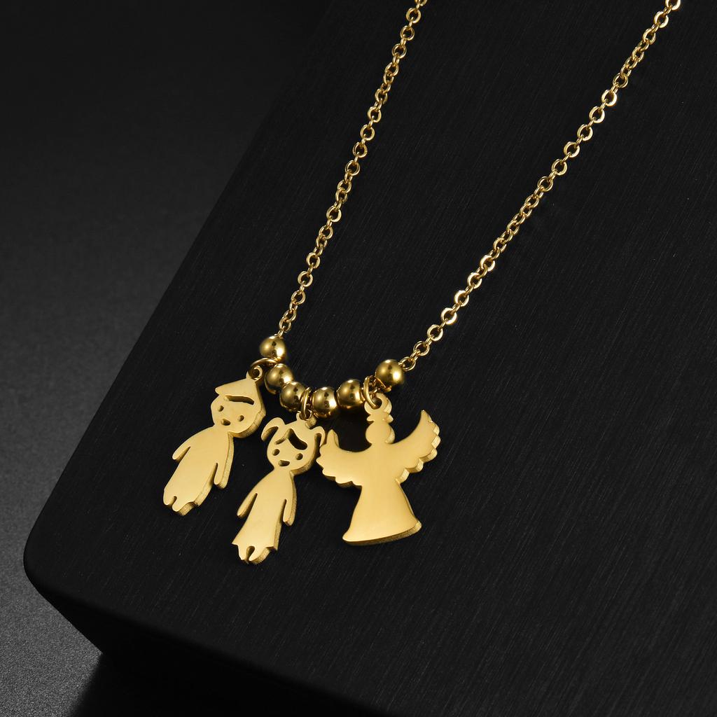 Atoztide Engrave Family Name Necklace for Women Personalized Stainless Steel Jewelry Mother Kids Angle Dog Chain Birthday Gift