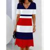 3D Color Stripe Pattern Printed Dress, S-3XL Large Women's Short Sleeve V-neck Party Dress