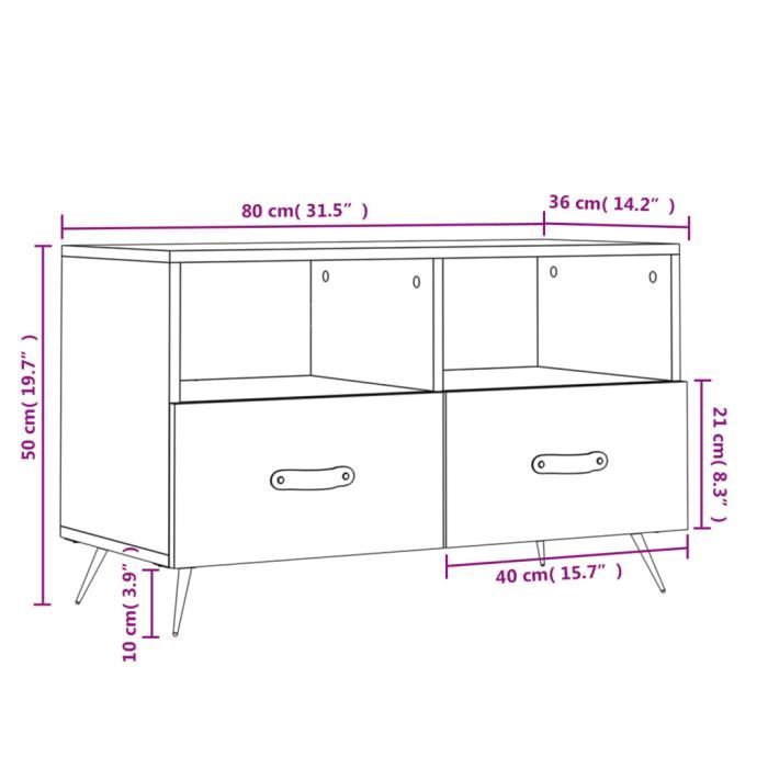 VidaXL Meuble TV Blanc 80x36x50 cm Bois d'ingénierie 828940