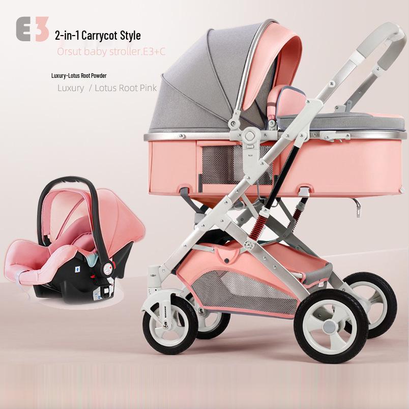 Reversible High Landscape 3-in-1 Baby Stroller with Reclining Seat and Shock Absorption