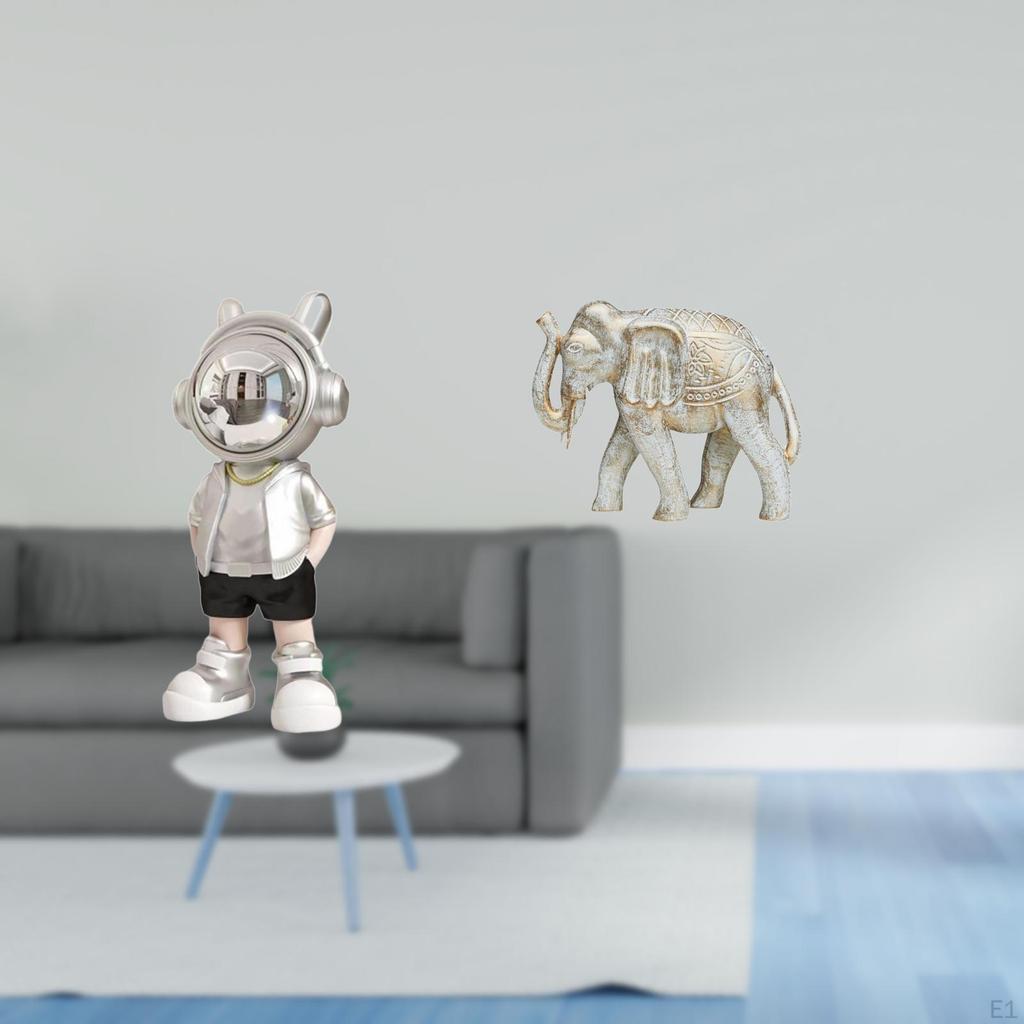 Modern Astronaut Elephant Tabletop Ornament Creative Wooden Carved Figurine for Desk Fireplace Shelf