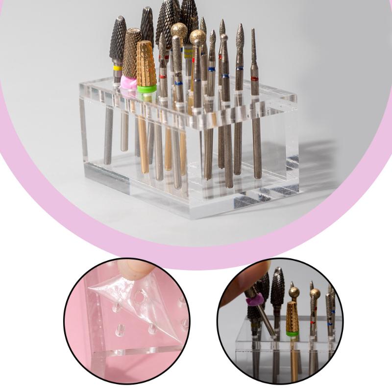 18 Hole Empty Nail Drill Bits Holder Storage Board Wood/Acrylic Grinding Head Organizer Manicure Accessory