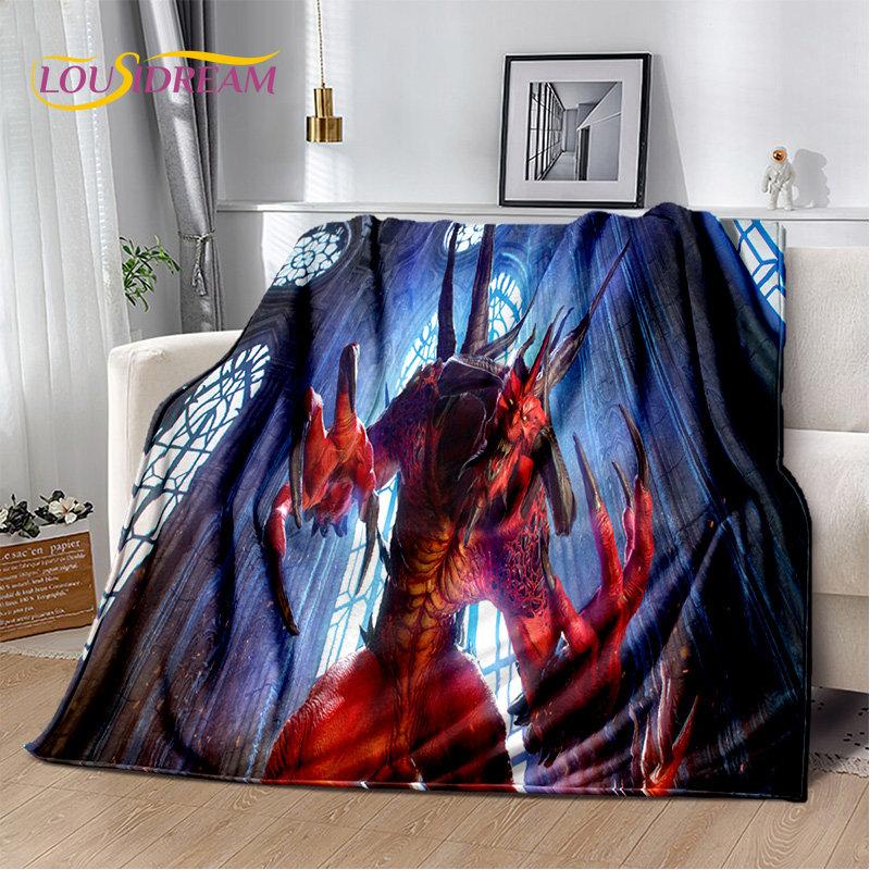 Koc 3D Diablo Gra Gamer Kreskówka Miękki Pluszowy, Koc Flanelowy Koc Narzuta na Salon Sypialnię Łóżko Sofa Piknik Okrycie Dzieci