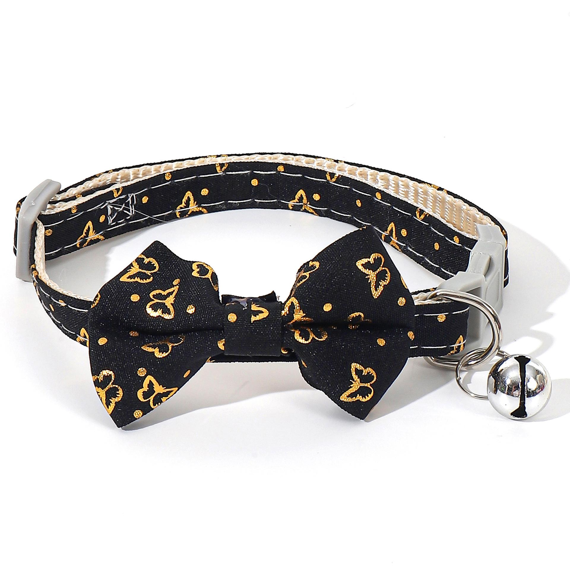 

Gold Foil Bow Tie Pet Collar with Bell, Multiple Colors Available чёрный