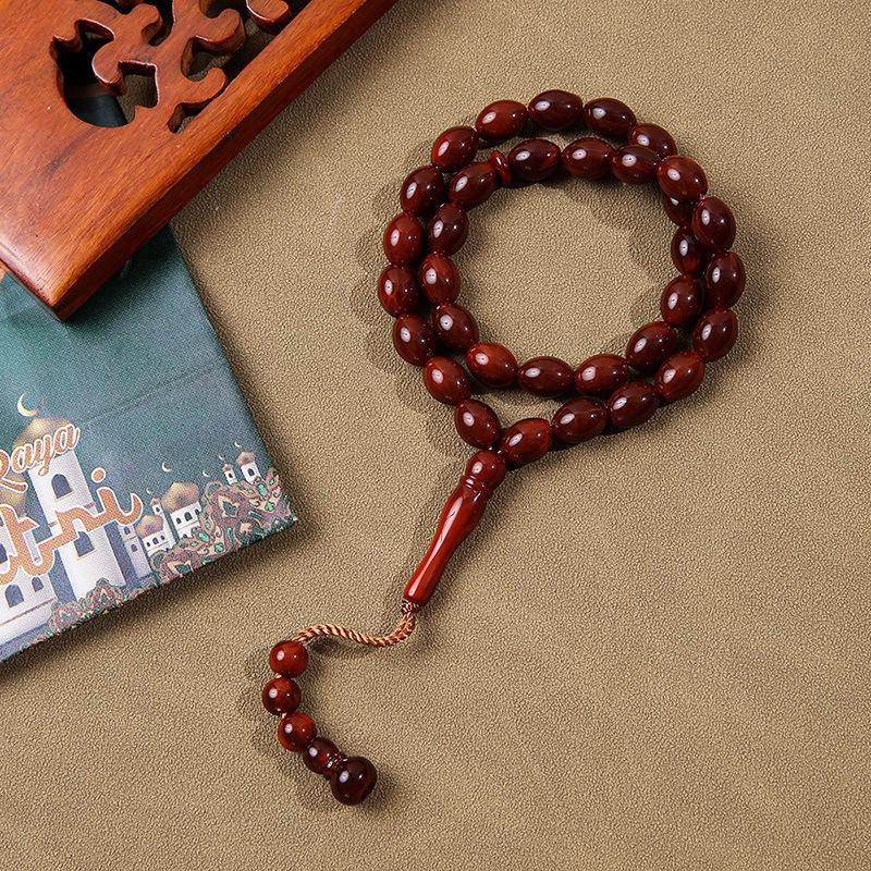 

Мусульманские четки Бодхи с 33 бусинами, браслет с кисточкой кофейный/красный