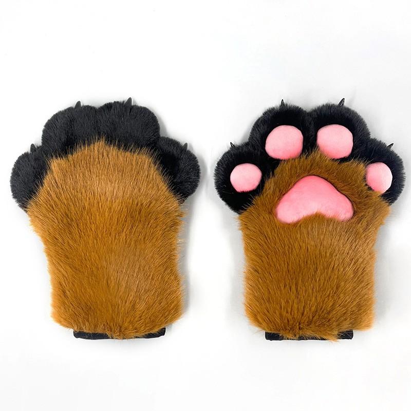 Furry Animal Paw Gloves Cosplay Party Costume Accessory Handmade Knitted Cat Style Soft Plush Unisex One Size