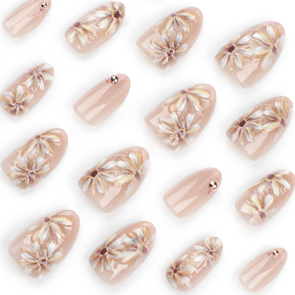 3D Nude Blume Kurze Falsche Nägel