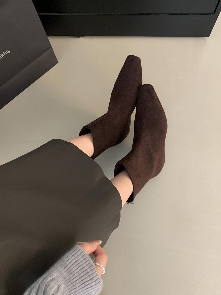 fashion Square Toe Women Ankle Boots Shallow Slip On Flat Heeled Black Brown Leopard 2024 New Arrivals Party Pumps Shoes Woman Size 39