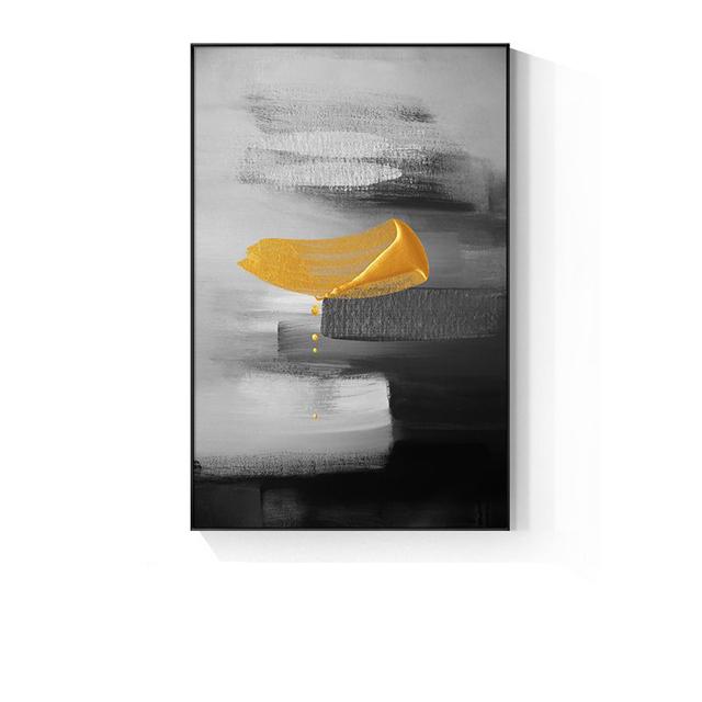 Black and White Yellow Abstract Oil Painting Printed On Canvas Gold Foil Modern Posters and Prints for Living Room Porch Decor