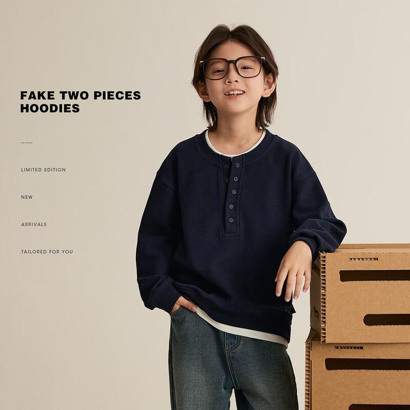 Boys  Relaxed Fit Henley Neck Fake Two-Piece Long Sleeve Top 110