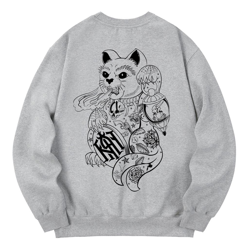 KAN6312 Kmg0057 Maneki-Neko Fleece-Lined Sweatshirt - Gray