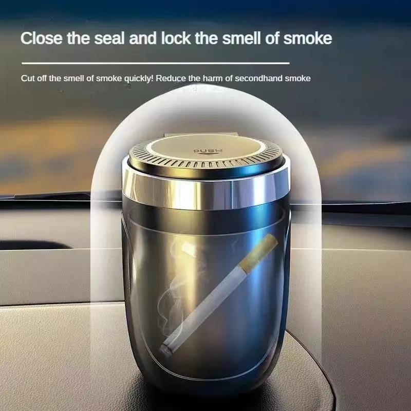 Car Ashtray With LED Light Portable Ashtray With Vacuum Anti Smell No Smell Seat Cup Holder Cigar Auto Sparts Mini Litter Bucket