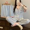 Cute Girl Love Leopard Print Short-Sleeved Pajamas Women'S Summer Cloud Cotton Three-Piece Loungewear