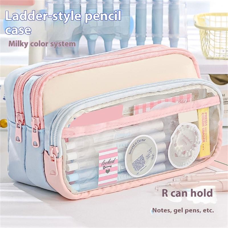 Large Capacity Pencil Bag Japanese Styles Pencil Case Pen Pouch Clear Pencil Pouch Pen Case School Office Supplies