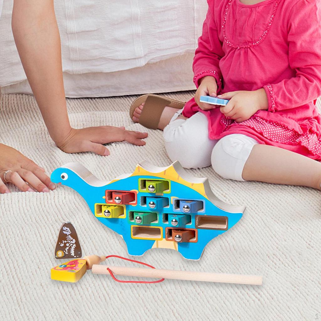 Magnetic Wooden Fishing Game Learning Preschool for Kids Children Boys Girls Dinosaur