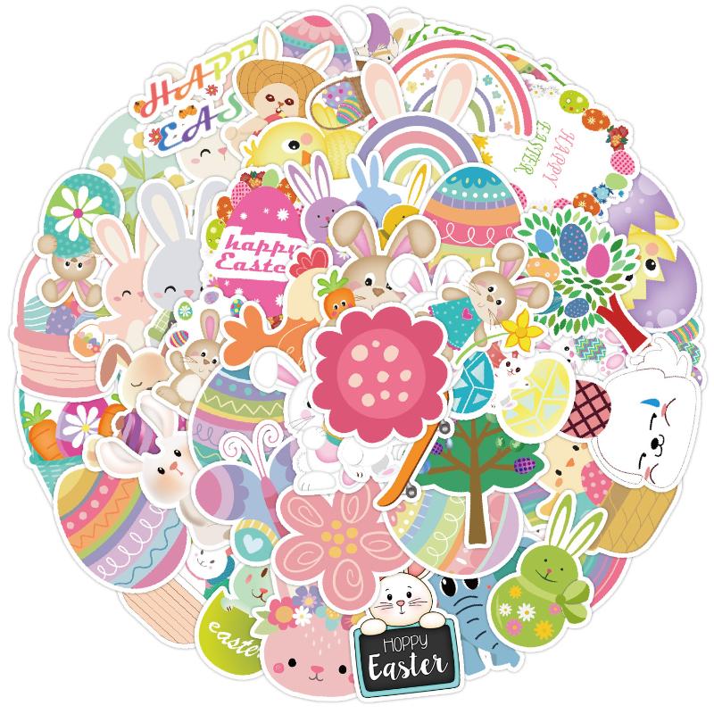 50 Stück/Set Oster Graffiti Aufkleber Niedliche Kaninchen Osterei Cartoon Festival Aufkleber DIY Gepäck Telefon Gitarre Klassisches Kinderspielzeug