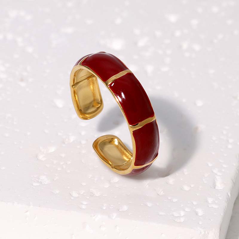 Vintage Red Drip Oil Geometric Rings for Women Stainless Steel Gold Color Heart Opening Adjustable Finger Rings Jewelry New