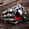 Retro Dragon Claw Black Red Resin Gem Large Ring For Men Punk Gothic Rock Hiphop Open Ring  Designer  Biker Accessories