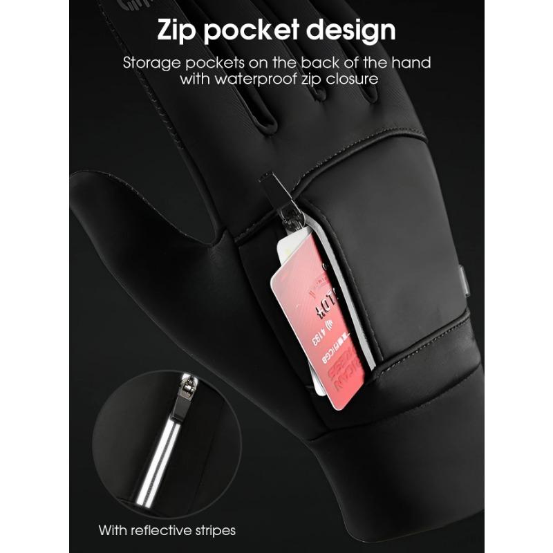 Cycling Gloves Men'S Plush Fleece Wear-Resistant Waterproof Touch Screen Outdoor Hiking and Skiing Winter Warm Gloves