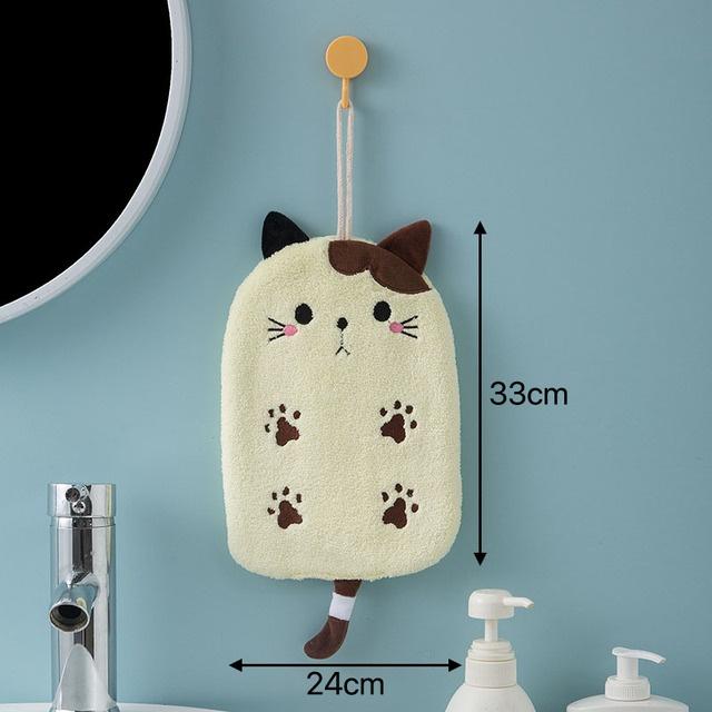 1Pcs Super Absorbent Hanging Type Cat Embroidered Towelette Home Decor Dual Purpose Coral Velvet Hand Towel Bathroom Supplies