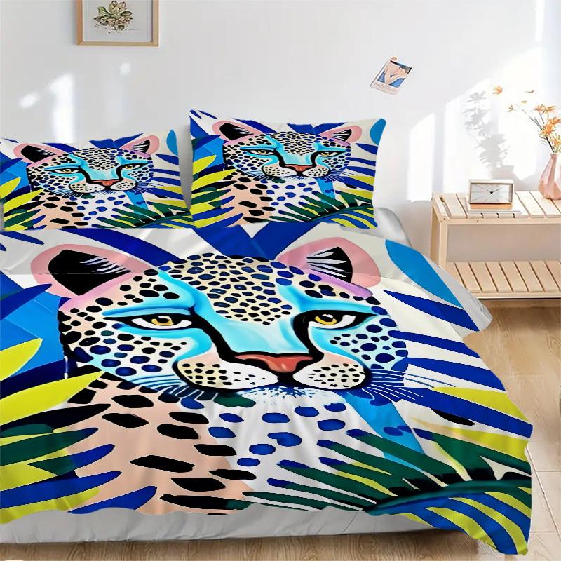 3PCs Leopard Print Design Cover Set, Breathable Fabric, Machine Washable (1 Duvet Cover + 2 Pillowcases) (Without Quilt) yy250911106