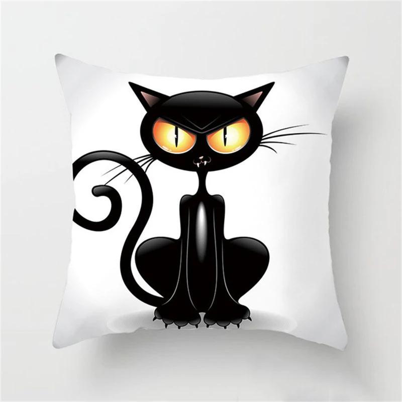 Black and White Funny Cat Cartoon Pillow Sofa Decoration Cushion Cover Car Living Room Bedroom Home Decor
