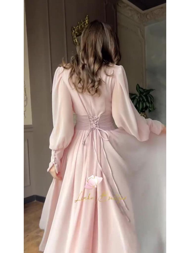 Retro Long Sleeve Waist-Cinching Fairy Dress 2025 - European and American Spring Style