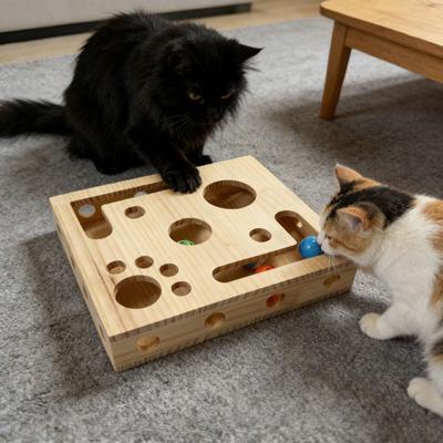 Cutie cu Pile pentru Gheare de Pisică Cutie Puzzle pentru Stimulare Zgârietoare pentru Pisici Cutie Labirint din Lemn pentru Joacă și Zgârieturi Alternativă Fără Stres la Tăietoare și Râșnițe