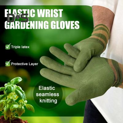1 Pair Garden Gloves Breathable Waterproof Puncture-Resistant Hard-wearing Latex Coated Gardening Gloves