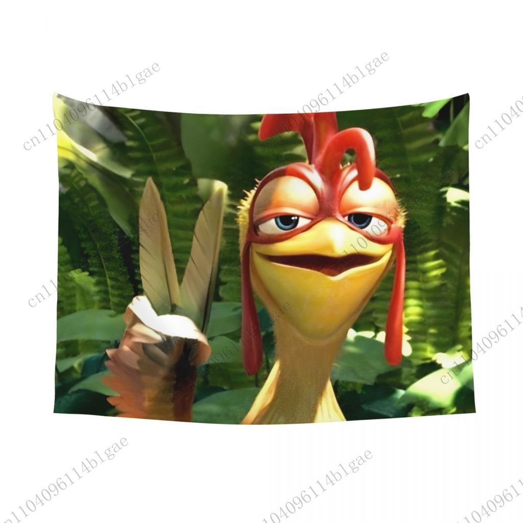 Cartoon Chicken Joe & Penguin Beach Scene Dorm Wall Hanging Tapestry Room Embellishment Surf's Up Element Wall Decor Banner