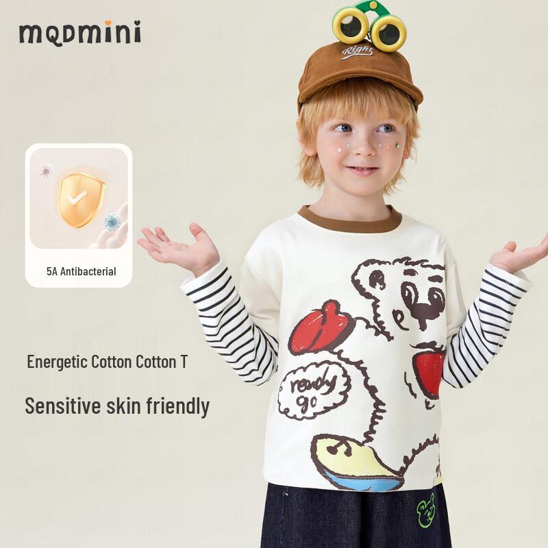 MQDMINI Boys  Cute Bear Faux Two-Piece Long Sleeve T-Shirt 140cm
