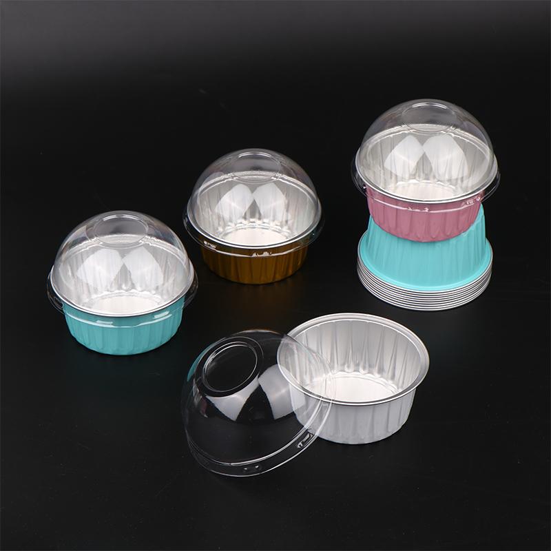 10Pcs 125Ml Ramekins With Dome Lids Aluminum Foil Baking Cups Cupcake Muffin Liners Pudding Dessert Cups For Wedding Birthday