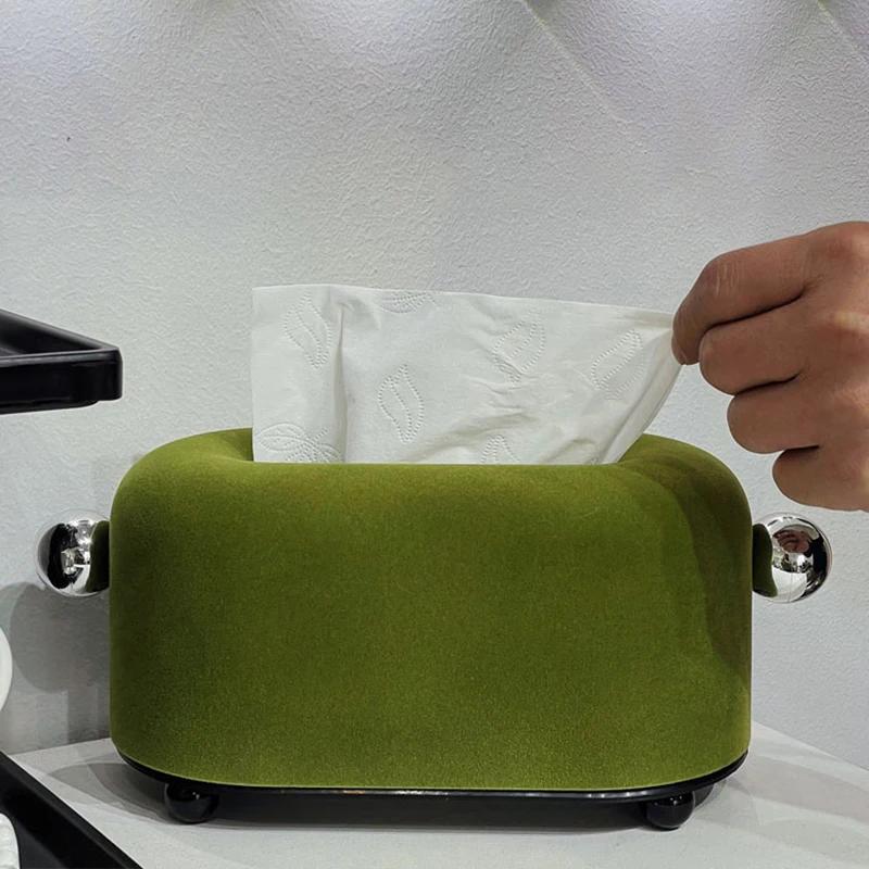 Retro Olive Green Tissue Box Holder Creative Desktop Decor Velvet Napkin Storage Box Living Room Decoration Tissue Boxes